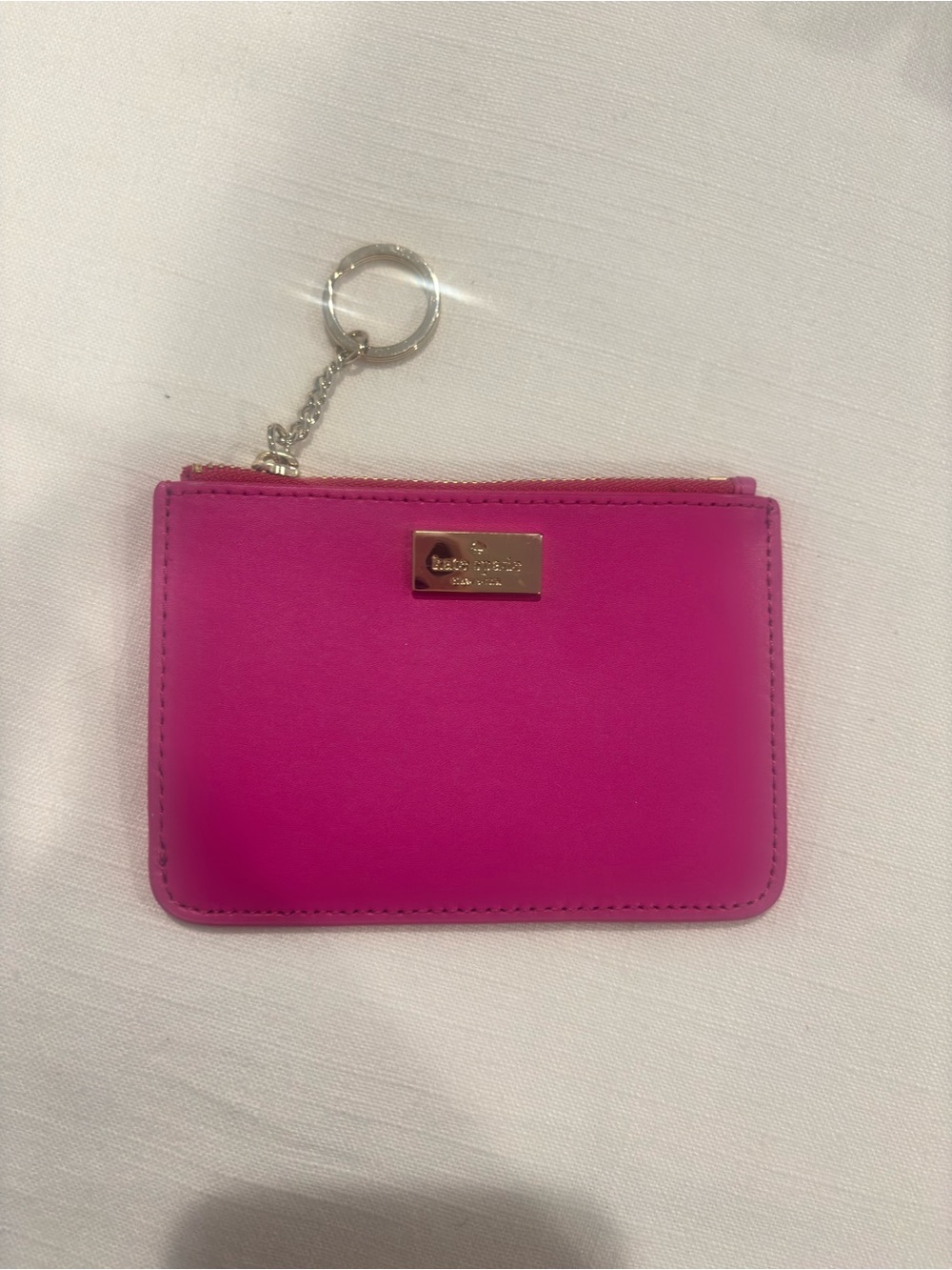 Kate Spade Pink Leather Zip Card Case Keychain